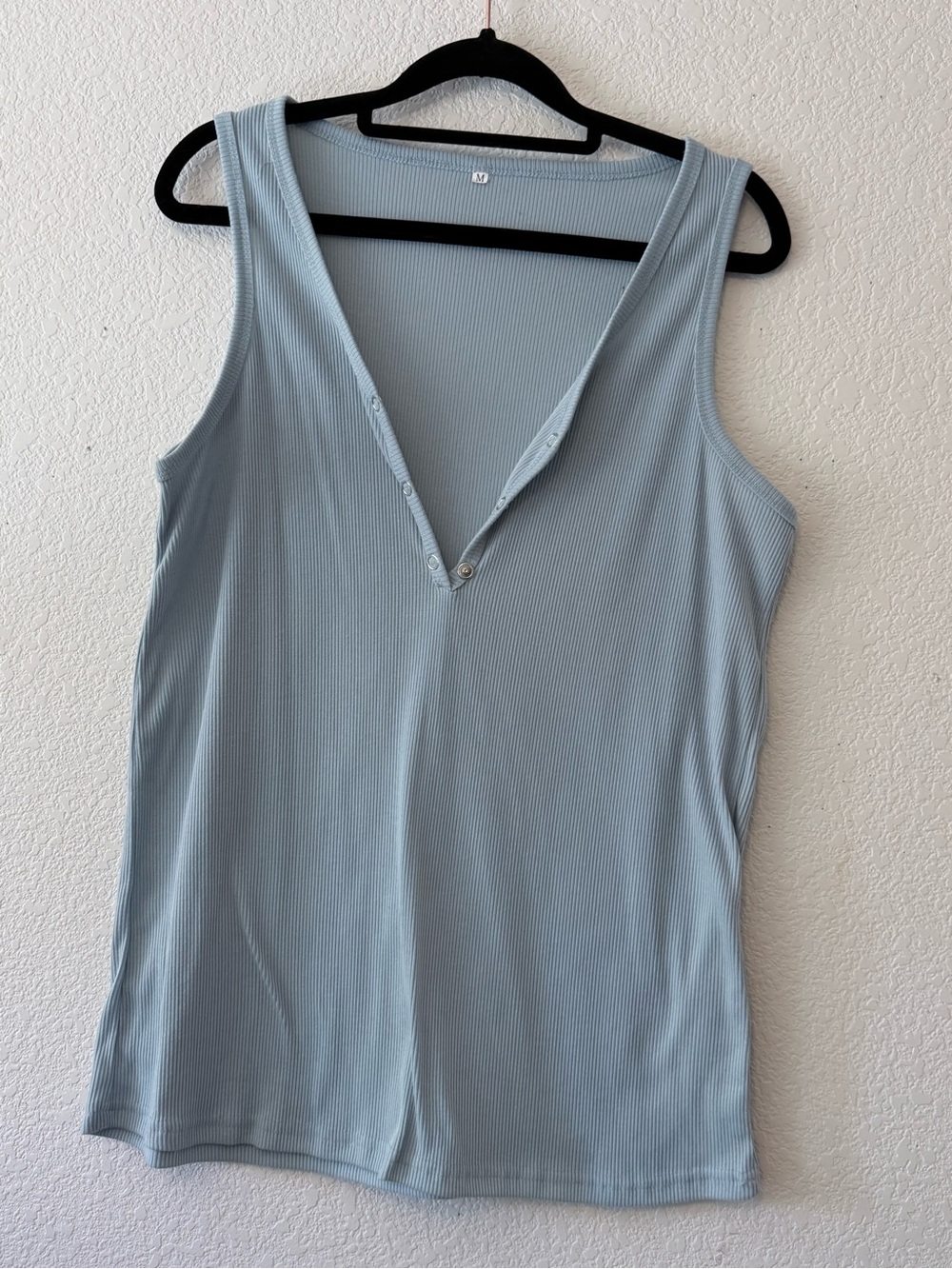 Sleeveless Ribbed V-Neck Tank Top - Light Blue 0290